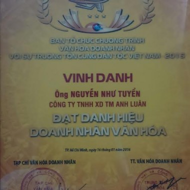 Danh hiệu "Doanh nhân văn hóa" TPHCM, ngày 16/01/2016